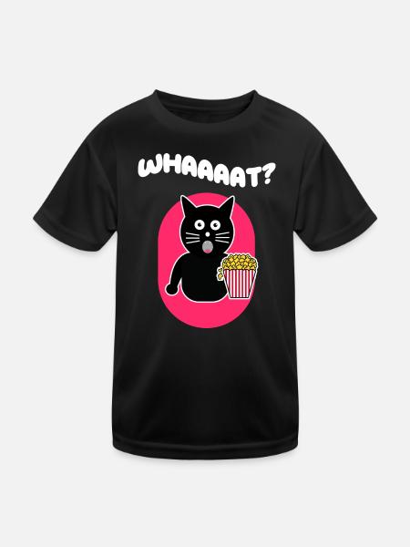 Popcorn Katze Movies Streaming Film Schauen Serien - Kinder Funktions-T-Shirt - Schwarz - Vorne