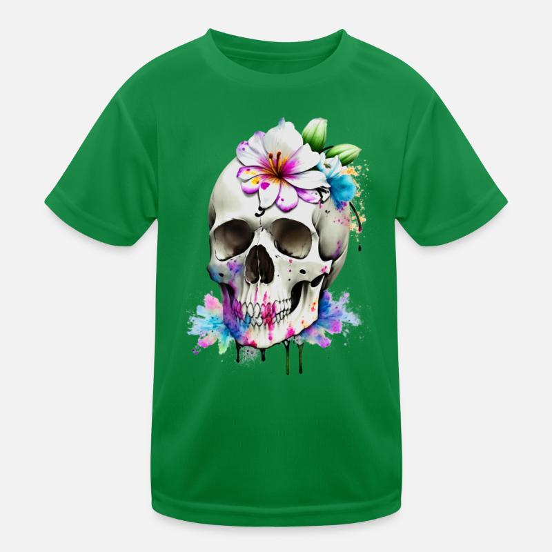 Schädel mit Lilien Kinder Funktions-T-Shirt