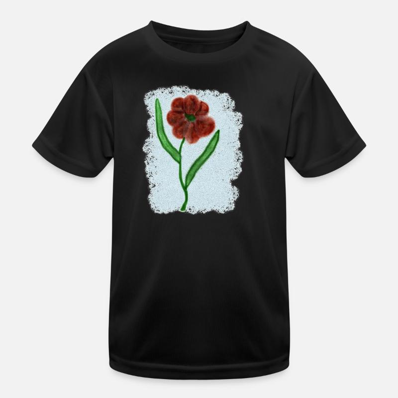 Rusty Red Flower with Green Leaves Kids Functional T-Shirt