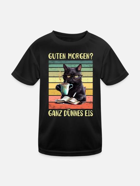 Schwarze Katze Morgenmuffel - Kinder Funktions-T-Shirt - Schwarz