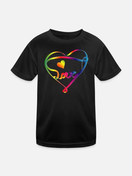 buntes Band in Herz Form und Regenbogen Farben - Kinder Funktions-T-Shirt - Schwarz