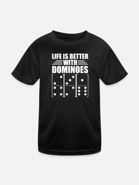 Domino Spiel Design - Kinder Funktions-T-Shirt - Schwarz - Vorne