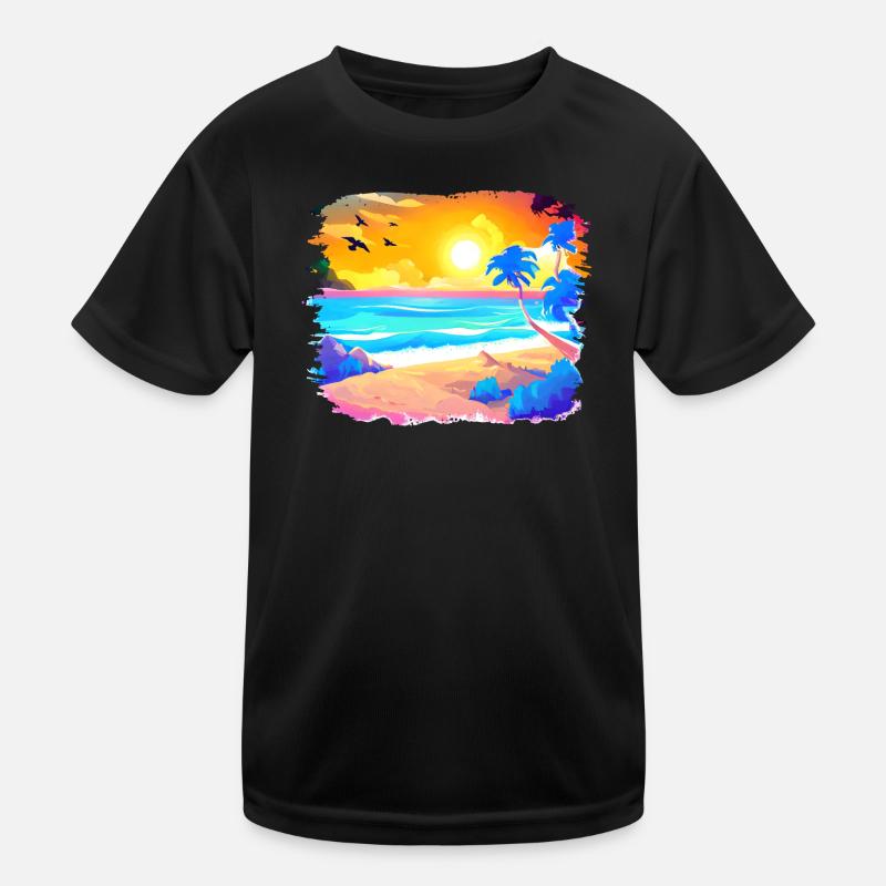 Summer Sunset Beach Watercolor Kids Functional T-Shirt