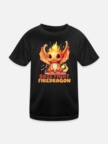 Endgegner Feuerdrache Rollenspiel Fantasymotiv - Kinder Funktions-T-Shirt - Schwarz - Vorne