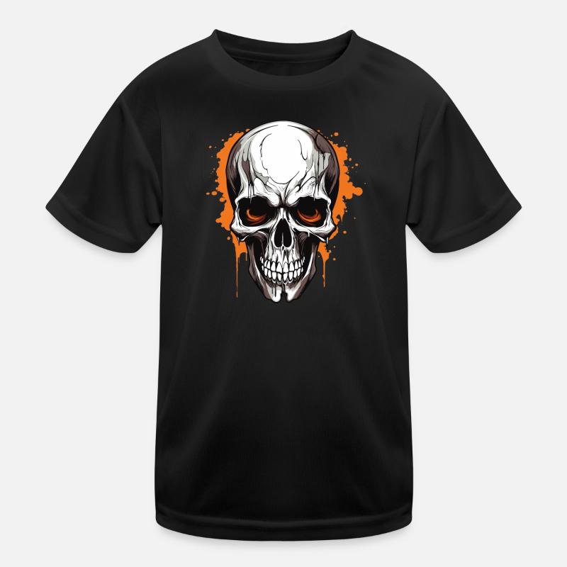 Orange Skull Splatter Gothic Kids Functional T-Shirt
