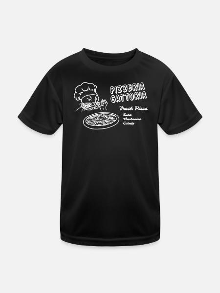 Funny Pizza Box Cat - Pizzeria Gottoria - Kids Functional T-Shirt - black - Front
