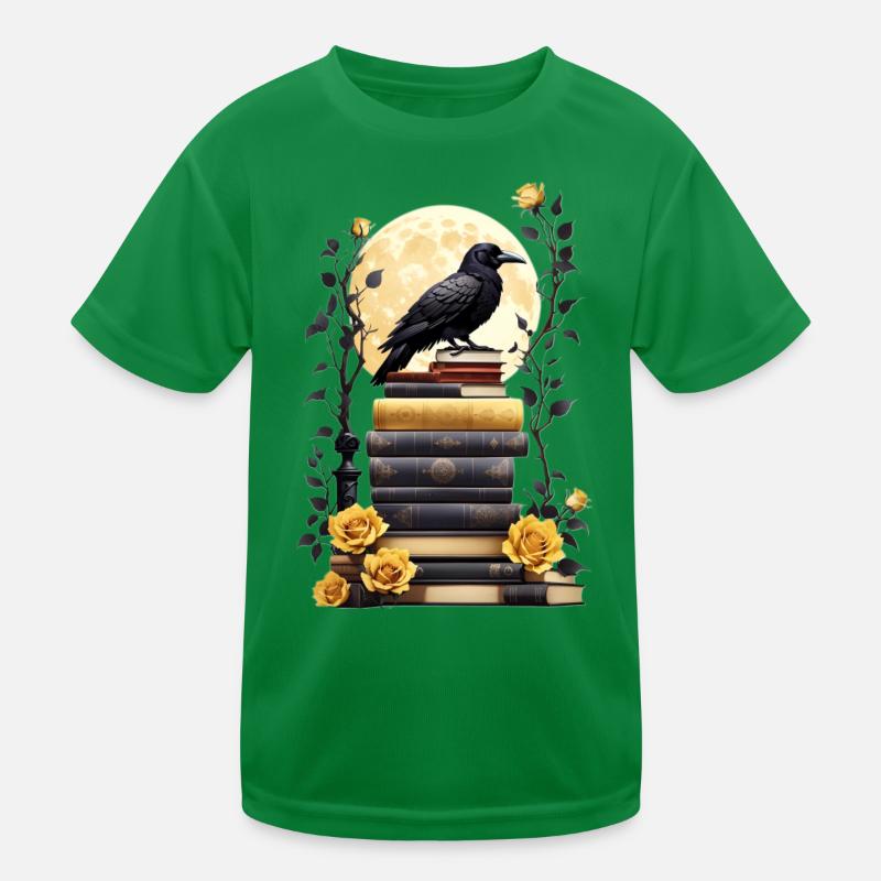 Stack of books with raven Kids Functional T-Shirt