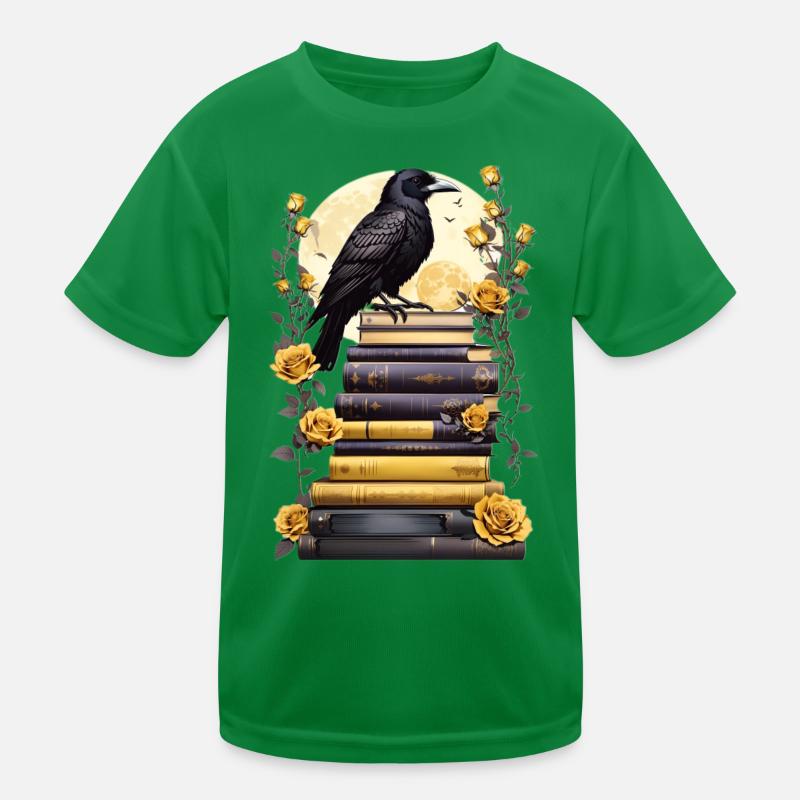 Bücherstapel mit Rabe Kinder Funktions-T-Shirt