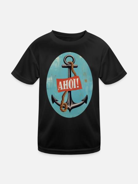 Ahoi - Kinder Funktions-T-Shirt - Schwarz - Vorne