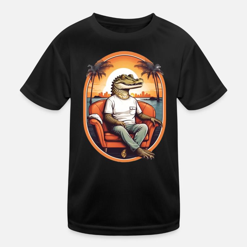 Alligator auf Sofa Kinder Funktions-T-Shirt