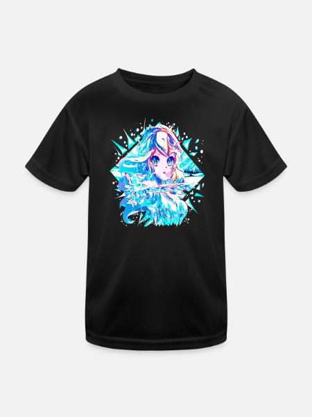 Anime Schneekönigin Eisprinzessin - Kinder Funktions-T-Shirt - Schwarz - Vorne