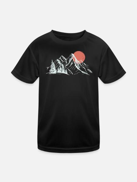 Purpurrote Sonne über schneebedeckten Gipfeln - Kinder Funktions-T-Shirt - Schwarz - Vorne