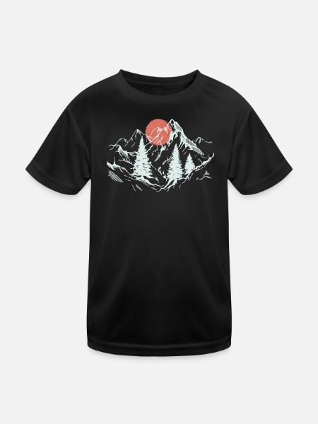 Crimson Sun over Alpine Pines - Kids Functional T-Shirt - black - Front