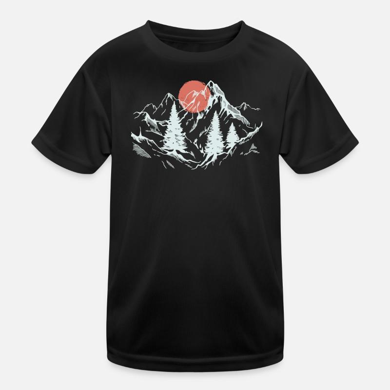 Crimson Sun over Alpine Pines Kids Functional T-Shirt