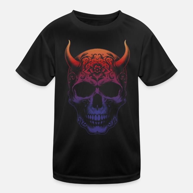 Totenkopf mit Hörnern - Kinder Funktions-T-Shirt - Schwarz