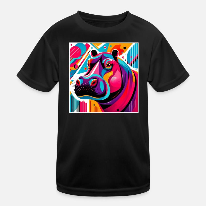 Nilpferd - Kinder Funktions-T-Shirt - Schwarz