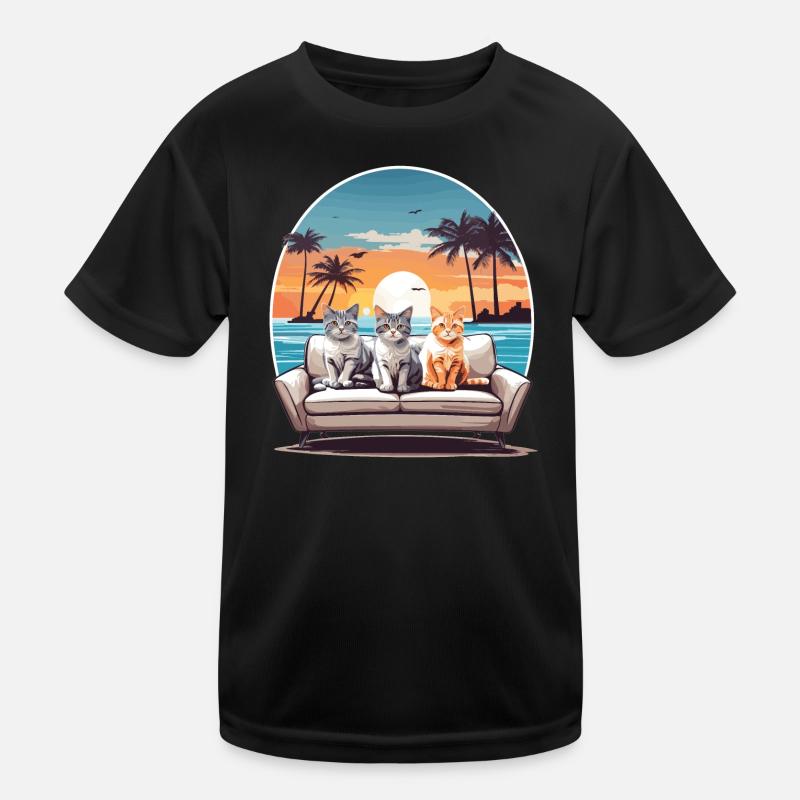Katzen am Meer Kinder Funktions-T-Shirt