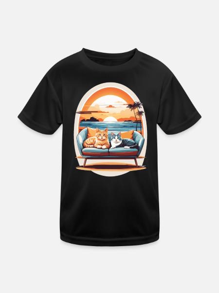 Katzen am Meer - Kinder Funktions-T-Shirt - Schwarz - Vorne