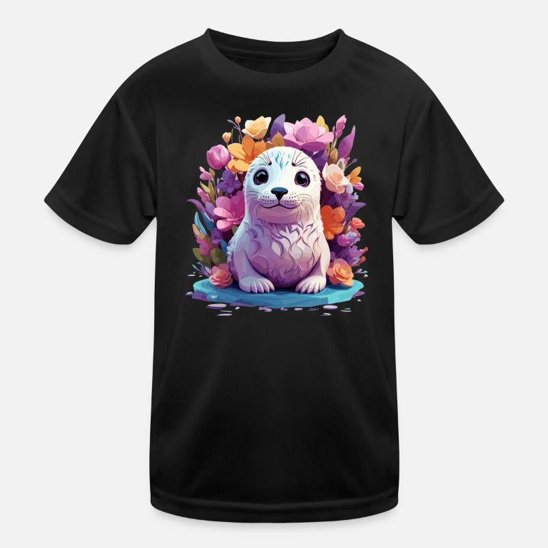 Süßer Seehund - Kinder Funktions-T-Shirt - Schwarz