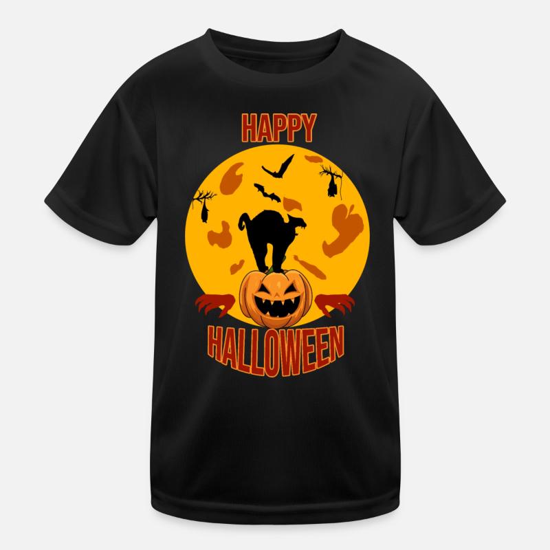 Happy Halloween Cat Moon Pumpkin Kids Functional T-Shirt