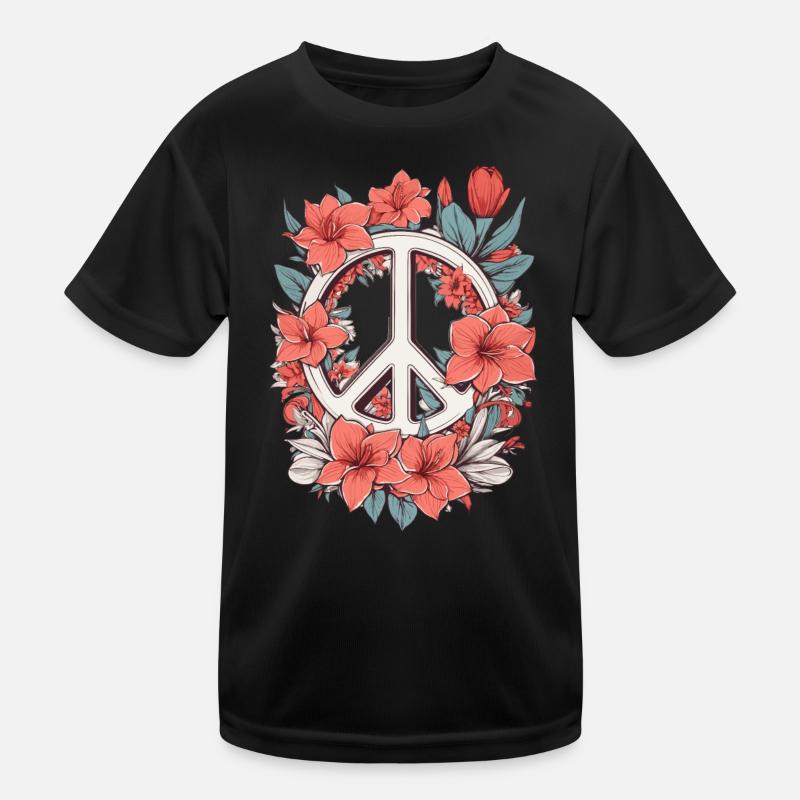 Friedenszeichen mit Blumen Kinder Funktions-T-Shirt