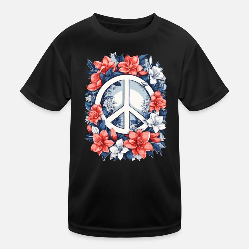 Friedenszeichen mit Blumen Kinder Funktions-T-Shirt