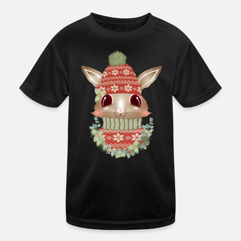 braunes Kaninchen mit Pullover,Bommelmütze & Kranz Kinder Funktions-T-Shirt