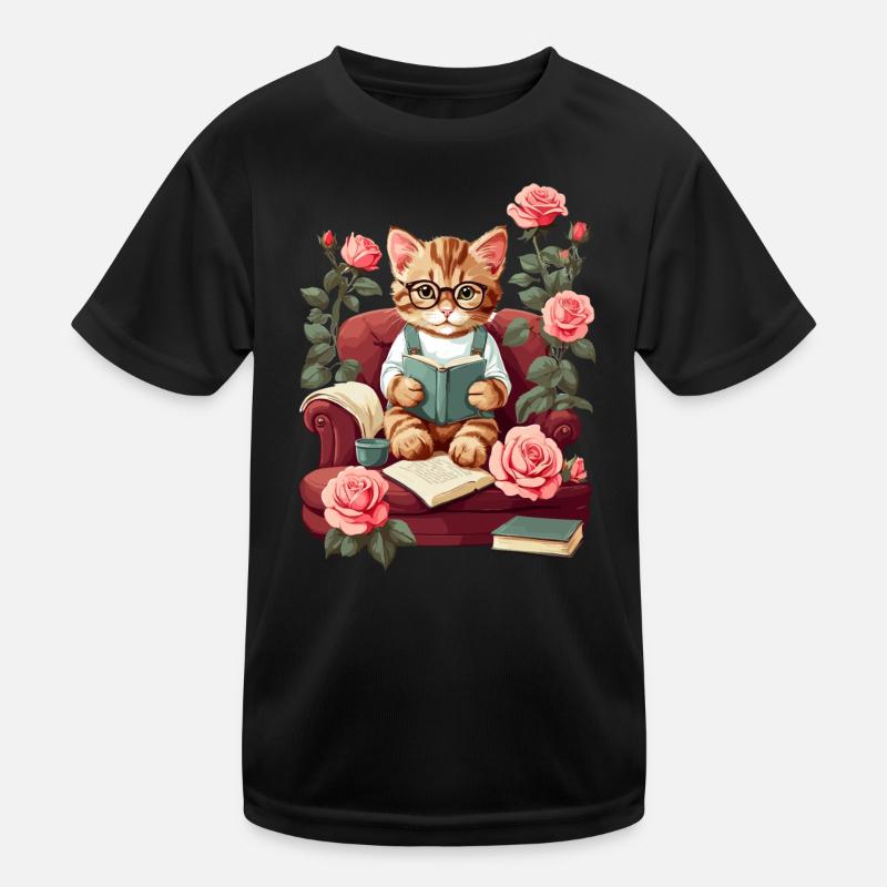 Chat intelligent mignon avec des lunettes de lecture T-shirt sport Enfant