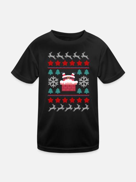 Santa's Upside Down in the Chimney - Kids Functional T-Shirt - black - Front