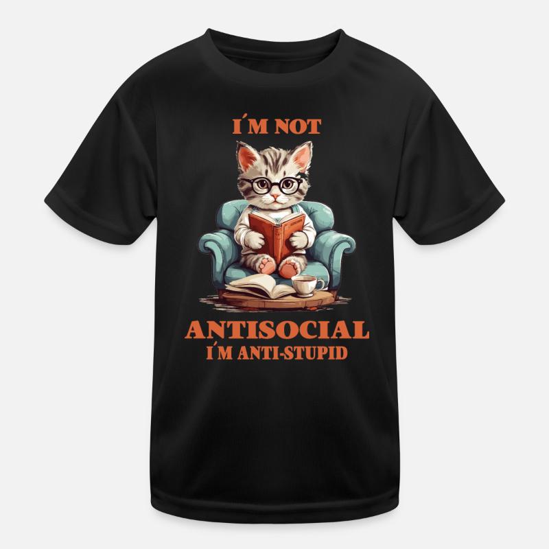 Schlaue Katze mit Lesebrille Kinder Funktions-T-Shirt