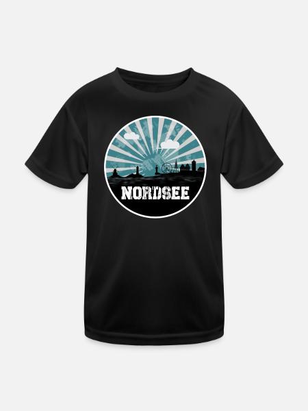 Nordsee Blue Hour Skyline - Kinder Funktions-T-Shirt - Schwarz