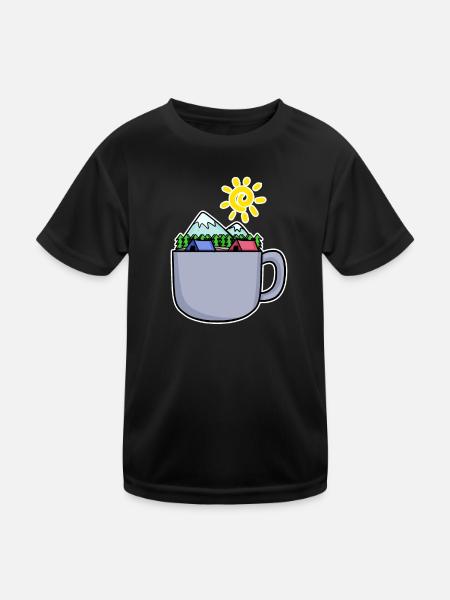 Mountain Mountains Summit Coffee - Kids Functional T-Shirt - black - Front