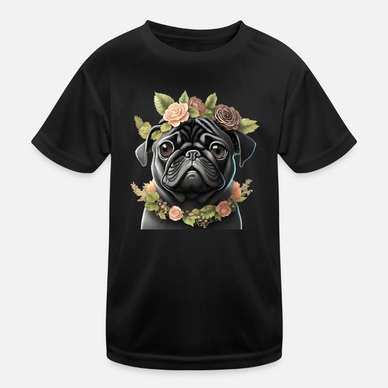 Mops mit Kranz Kinder Funktions-T-Shirt