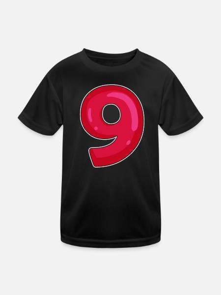 NEUN - 9 - Ziffer rot - Kinder Funktions-T-Shirt - Schwarz - Vorne