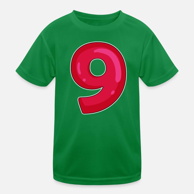 NEUN - 9 - Ziffer rot Kinder Funktions-T-Shirt