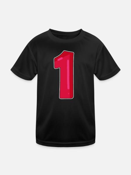 Nummer 1 Rot Dunkel - Kinder Funktions-T-Shirt - Schwarz - Vorne