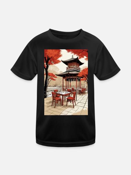 Asiatisches Kaffee - Kinder Funktions-T-Shirt - Schwarz - Vorne