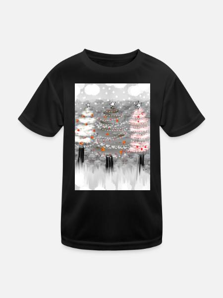 Festliche Weihnachtsbaum-Dekorationen - Kinder Funktions-T-Shirt - Schwarz - Vorne