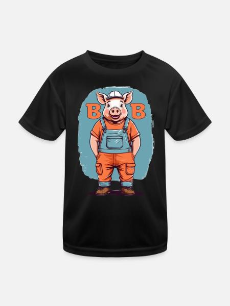 Bob das Bauschwein - Kinder Funktions-T-Shirt - Schwarz - Vorne