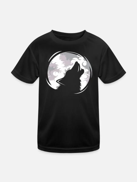 Wolf Wölfe jaulen Mond Abend Dunkel Tiere Natur - Kinder Funktions-T-Shirt - Schwarz - Vorne