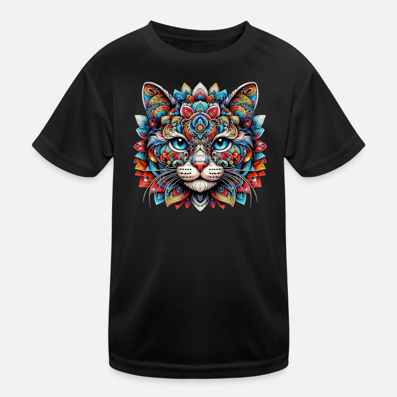Cat decorated with Mandalas Kids Functional T-Shirt