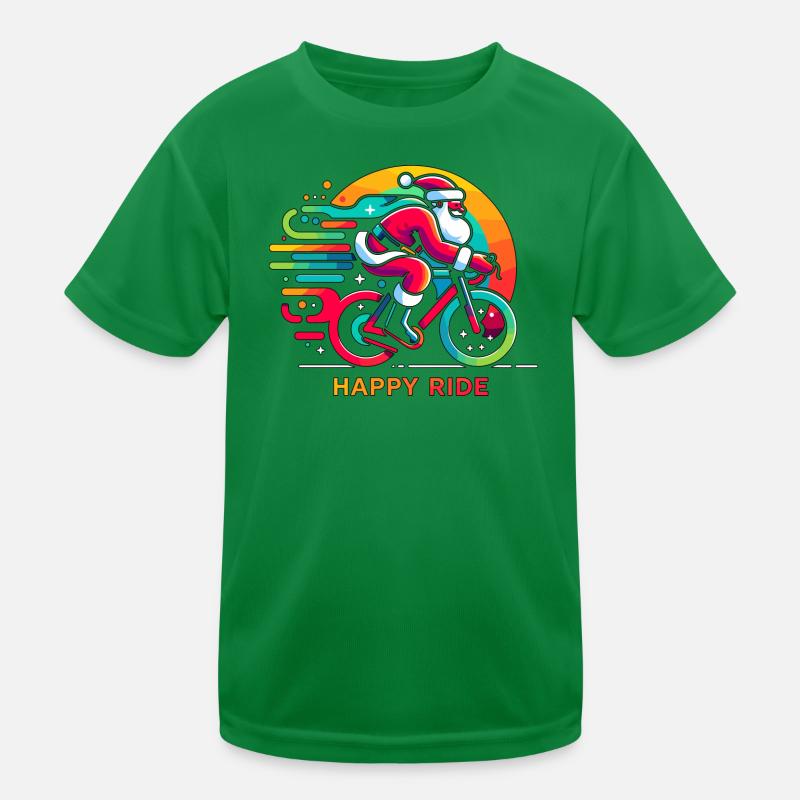 Vibrant Père Noël Cyclisme Illustration T-shirt sport Enfant