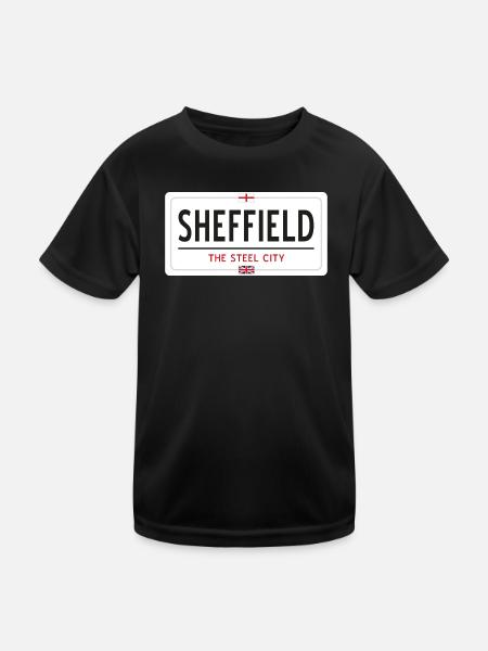 Ortsschild Sheffield - Kinder Funktions-T-Shirt - Schwarz - Vorne