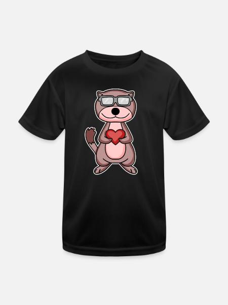 Weasel with heart and glasses - Kids Functional T-Shirt - black - Front