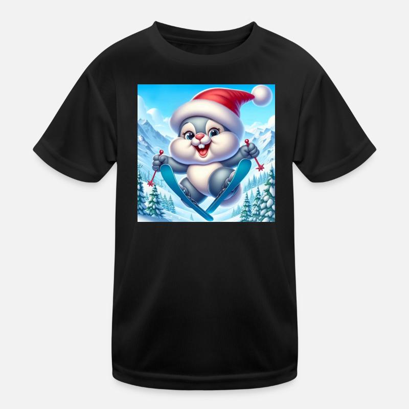 Bunny Jumping Ski Christmas Kids Functional T-Shirt