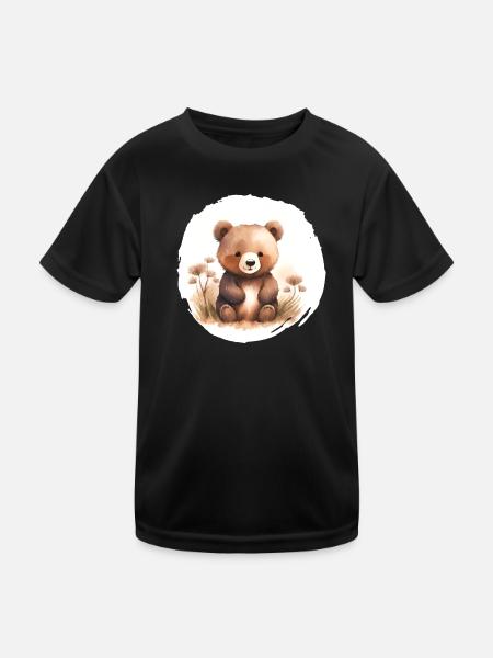 Bär Aquarell - Kinder Funktions-T-Shirt - Schwarz - Vorne