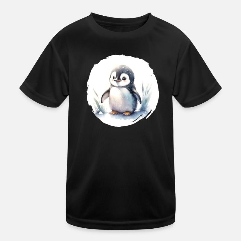 Pinguin Aquarell - Kinder Funktions-T-Shirt - Schwarz