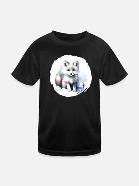 Polarfuchs Aquarell - Kinder Funktions-T-Shirt - Schwarz - Vorne