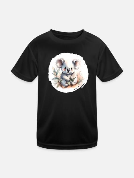 Koala Aquarell - Kinder Funktions-T-Shirt - Schwarz - Vorne