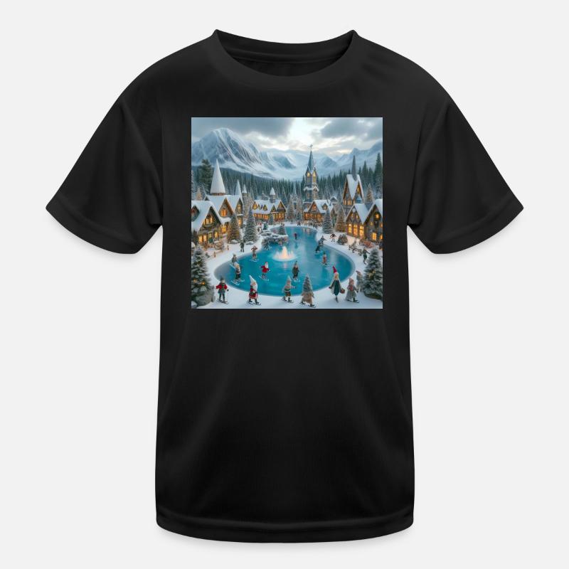 Scandinavian Christmas Village Kids Functional T-Shirt